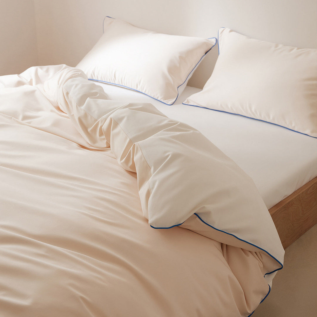Luxus Baumwoll-Satin Bettbezug Set mit kontrastierender Paspel und verdecktem Verschluss