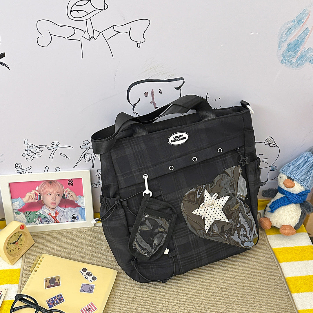 Stylische Multi-Taschen Stern-Applikation Rucksack Karnz