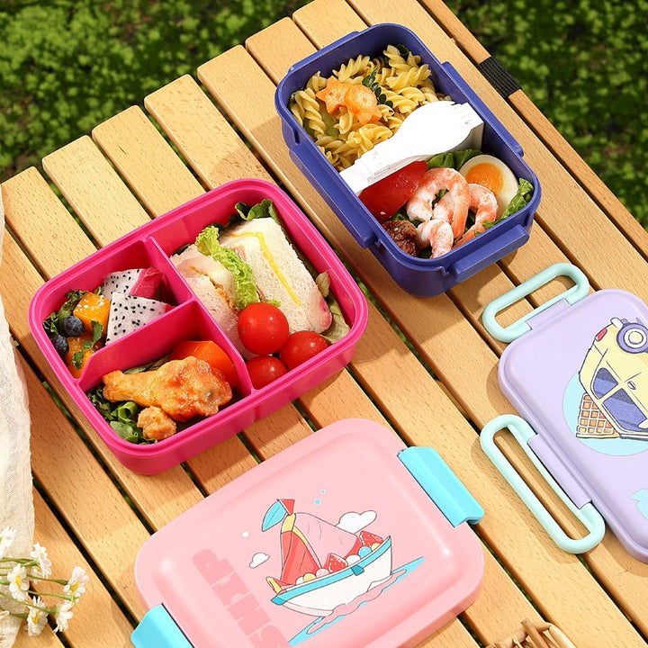 Illustrierte Bento-Lunchbox mit integriertem Besteck