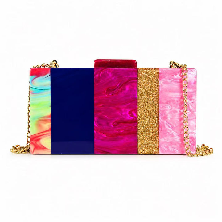 Farbenfrohe geometrische Acryl-Clutch