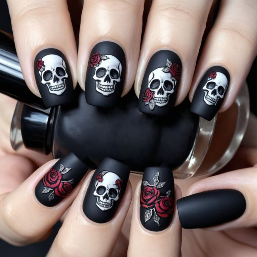 Skull und Rose Acryl Nagelkunst Verlängerungen Karnz