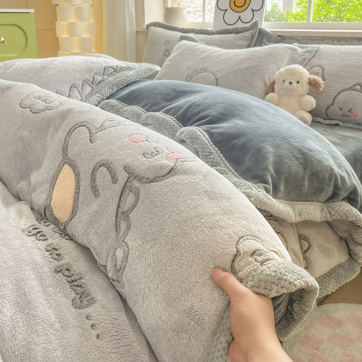 Cartoon Tier Plüsch Comforter Set