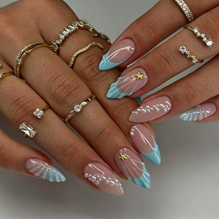 Künstlerisch vom Ozean inspiriertes Press-On-Nagelset Karnz
