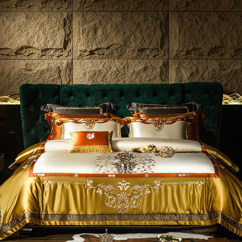 Opulente Satin bestickte Barock Bettbezug und Kissenbezug Ensemble
