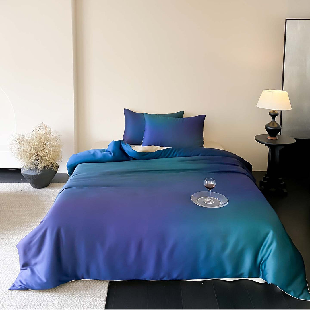 Gradient Satin-Feel Wendebettwäsche mit verstecktem Verschluss und Eckenbändern
