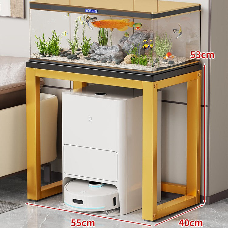 Gold-Metall-Aquarium-Konsole mit Kunstmarmorplatte und Robotersauger-Aufbewahrung