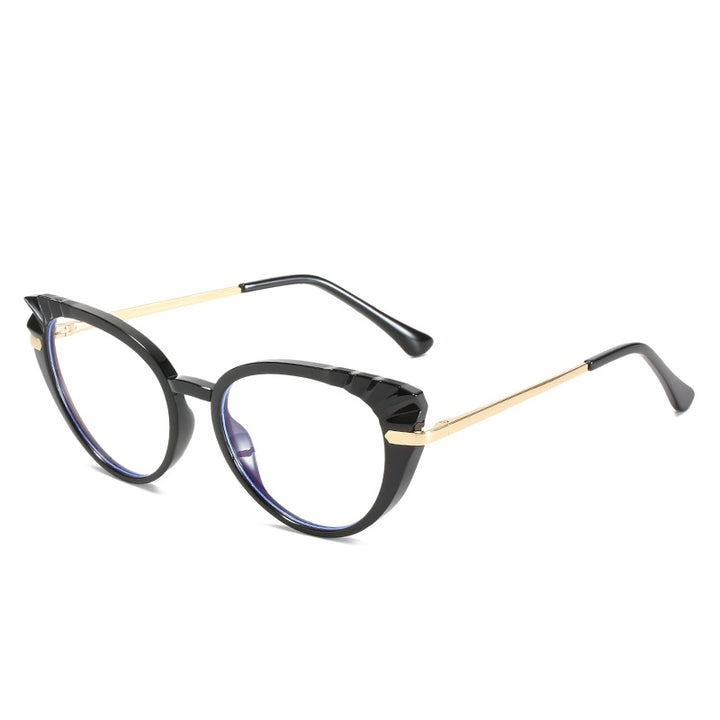 Damen Cat-Eye Korrektionsbrille mit glänzendem Kunststoffrahmen und goldenen Akzenten Karnz