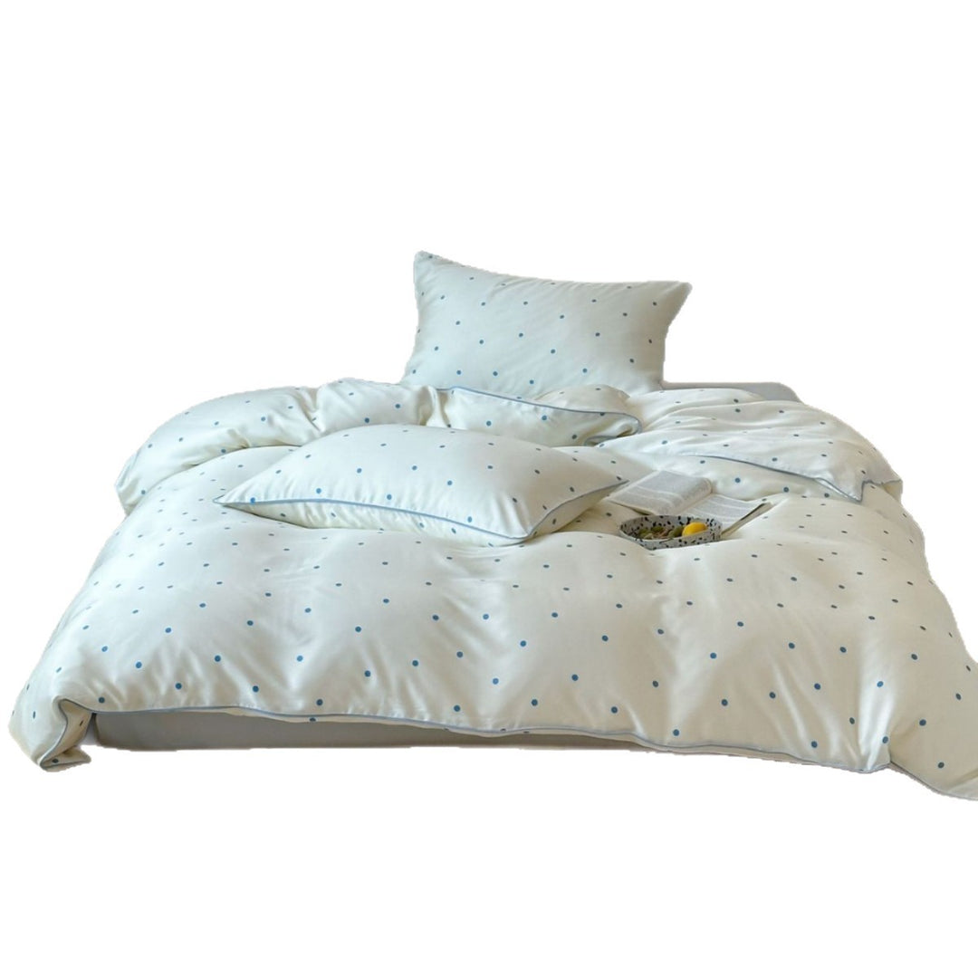 Polka-Dot Baumwollsatin Bettbezug Set mit kontrastfarbiger Paspel und Kissenbezügen