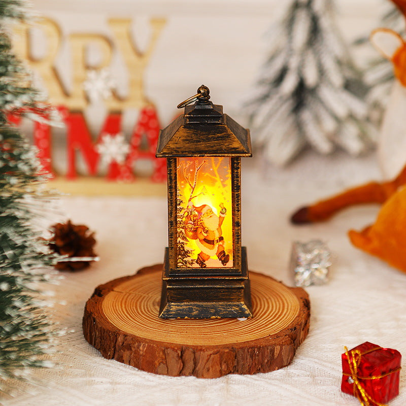 Nostalgische LED Weihnachtslaterne mit beweglichem Santa-Motiv Karnz