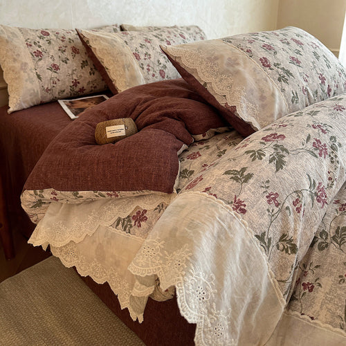 Vintage Floral Verziertes Bettwäsche Set