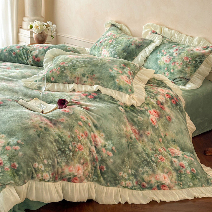 Blumenmuster Fleece Bettwäsche Set