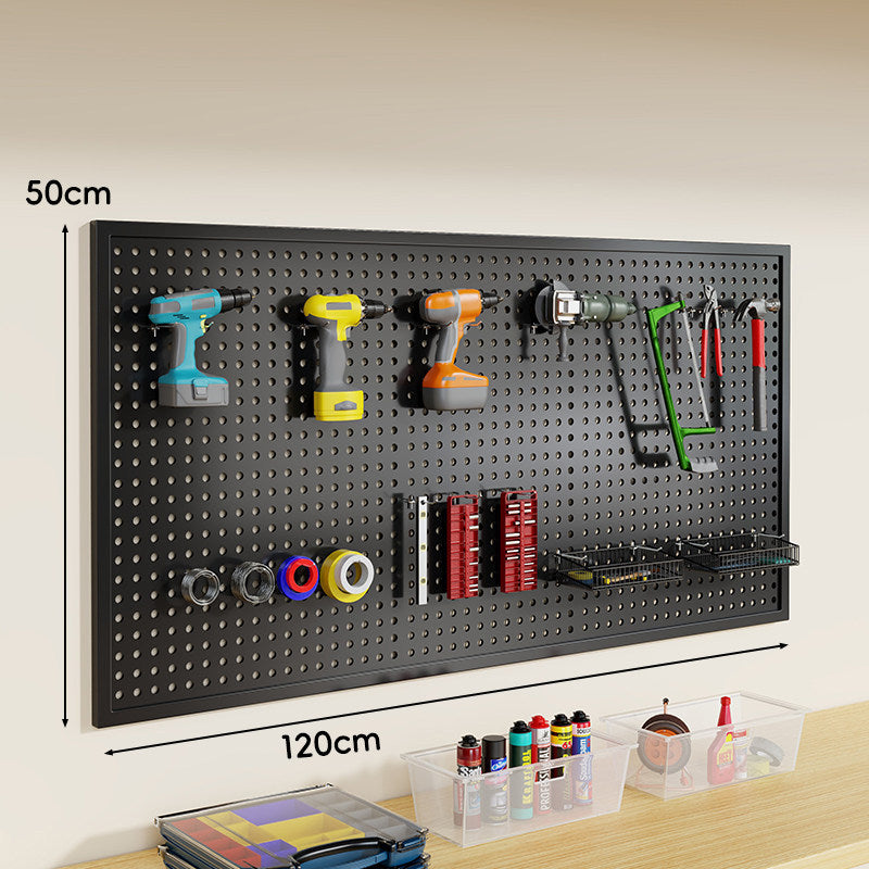 Wandmontierter Lochblech-Werkzeug-Pegboard-Organizer mit modularen Haken und Drahtkörben