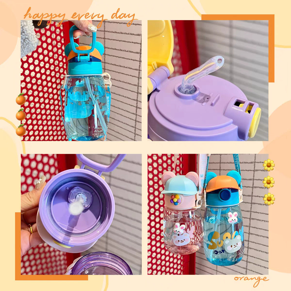 Damen Verspielte Kindertrinkflasche mit integriertem Strohhalm Karnz