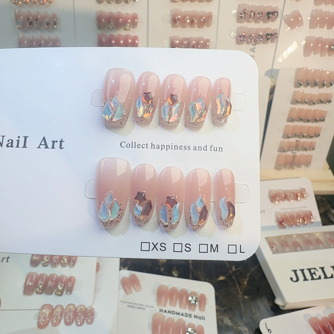 Elegantes mit Kristallen verziertes Press-On-Nagel-Set Karnz