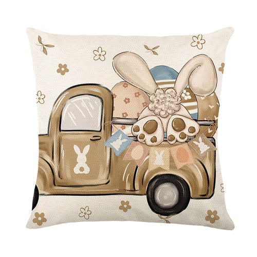 Dekorative Leinen Ostern Hase Lastwagen Kissenbezug