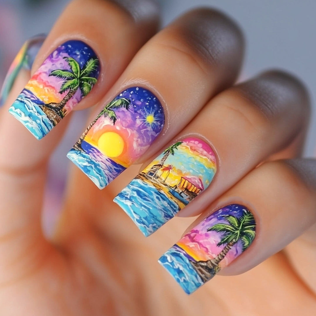 Kunstvolle Nagelkunst im tropischen Stranddesign Karnz