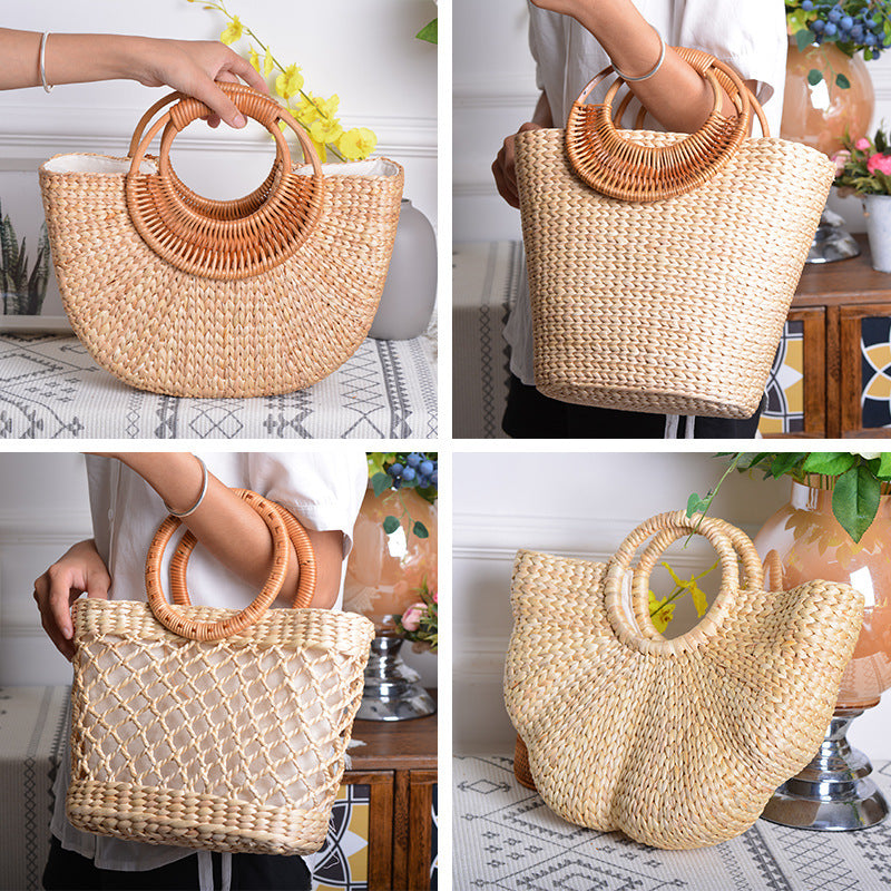 Damen handgefertigte Strandtasche mit geflochtenen Griffen Karnz
