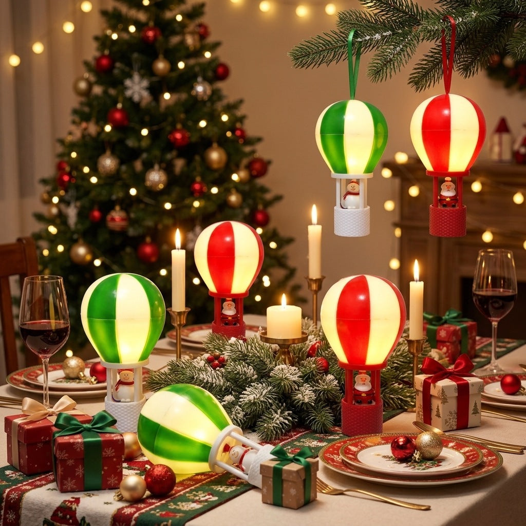 Weihnachtsmann Dekofigur im Heißluftballon Karnz