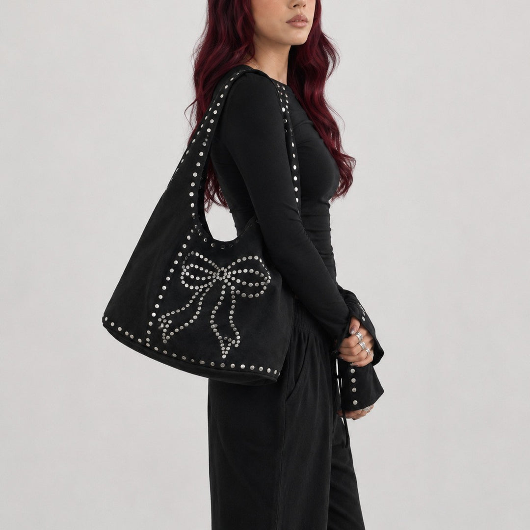 Dekorative Nieten Wildleder Hobo Tasche