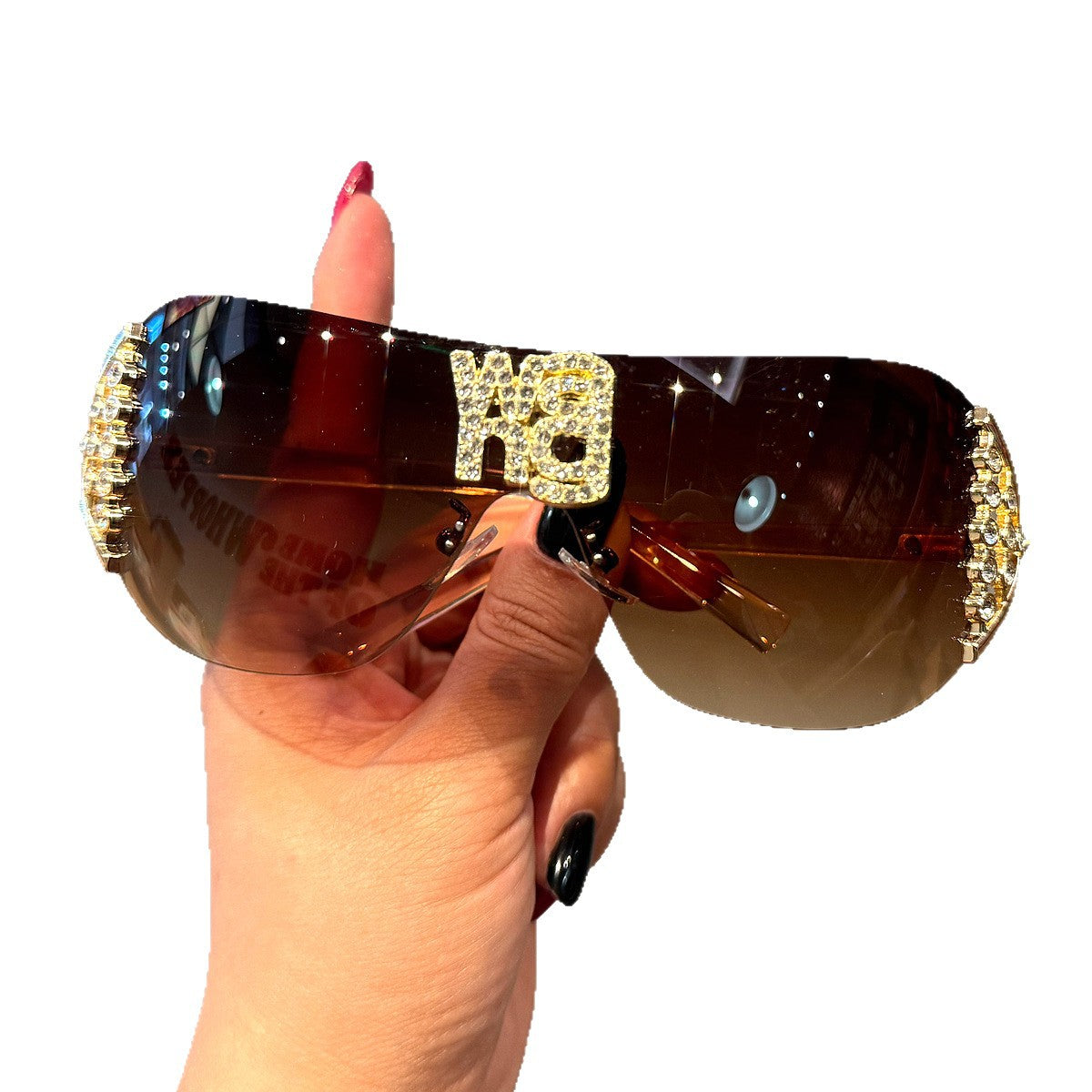 Damen modische Oversized-Sonnenbrille mit Strass-Applikationen Karnz