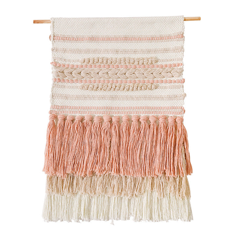 Gewebter Boho-Wandbehang mit Makramee-Fransen und handgearbeitetem Strukturrelief Karnz