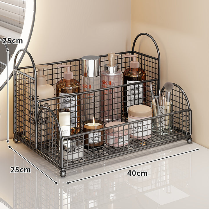 Gekrümmte Ecke Dreitier Metall Mesh Schminktisch und countertop Organizer