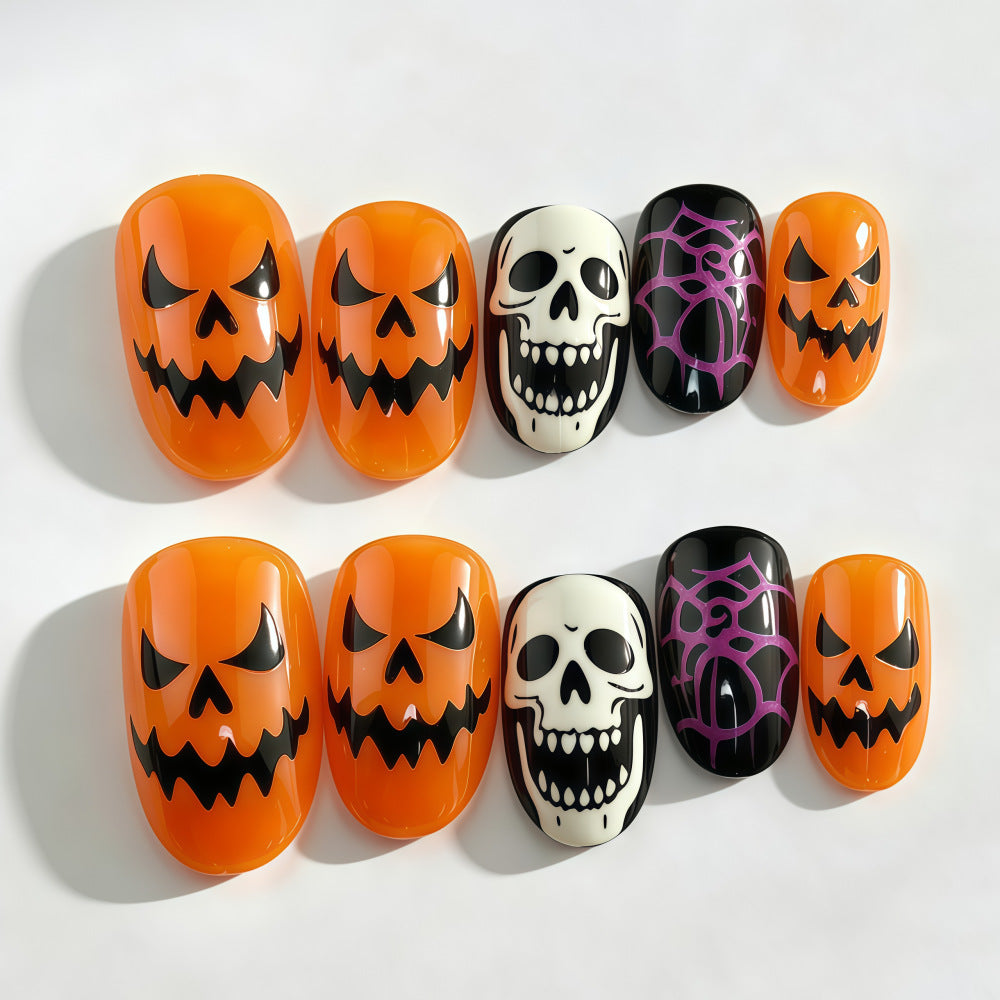 Halloween Kunstnägel Im Kreativen Kürbis- und Schädel-Design Karnz