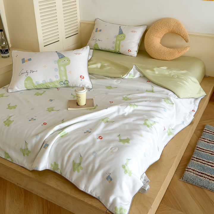 Mädchenhaftes Bettwäscheset mit Kaninchen-Illustration und satinierter Paspel
