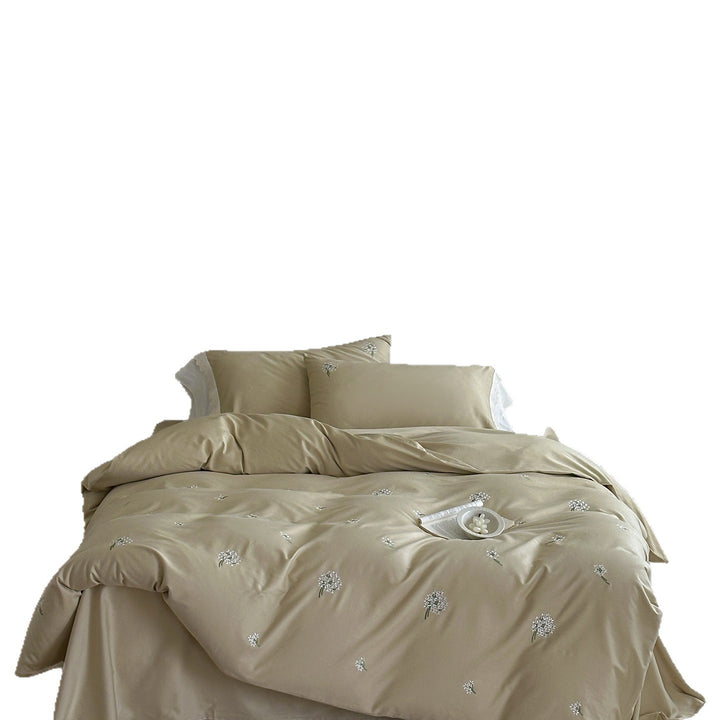 Luxuriöses Satin-Baumwoll-Bettwäscheset mit zarter Blumenstickerei
