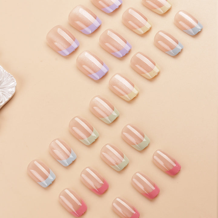 Künstlerisches farbenfrohes French Tip Press-On Nail Set Karnz