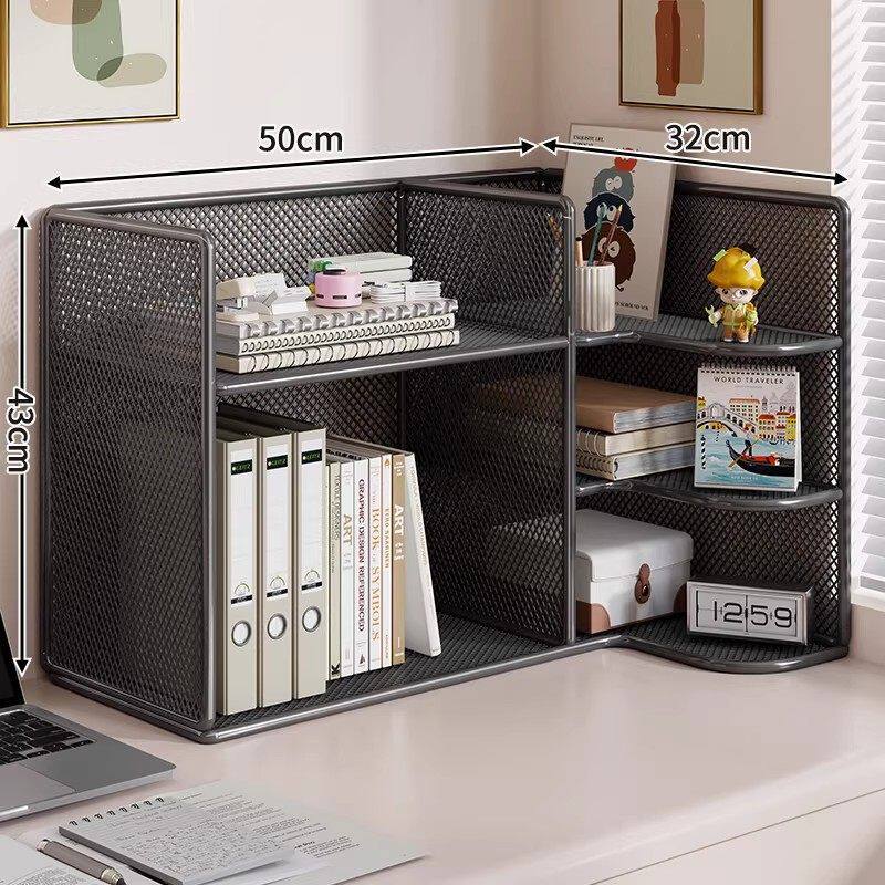 Eckiger Metallnetz-Multilevel-Schreibtisch-Organizer mit Fächer für Akten und Zubehör