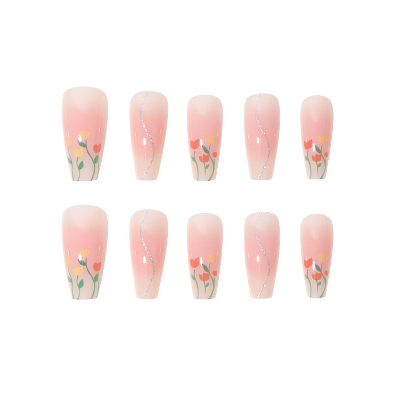 Blumen-Design Lange Press-On Nägel Karnz
