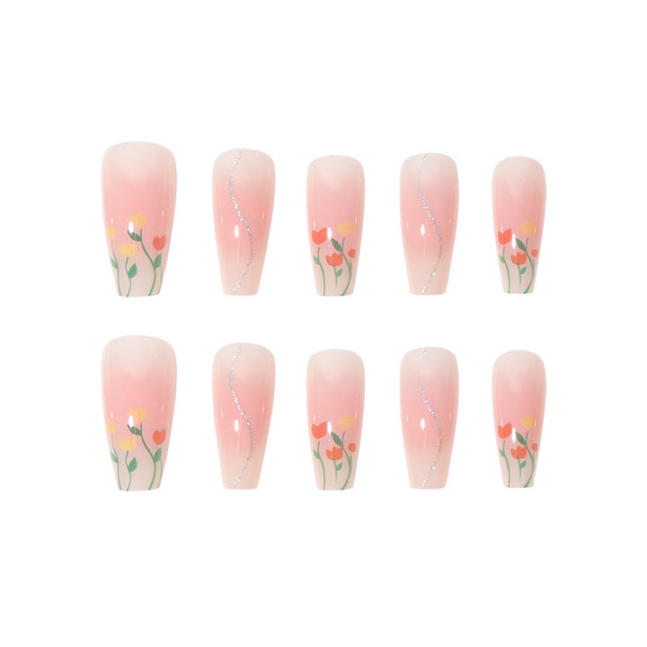 Blumen-Design Lange Press-On Nägel Karnz