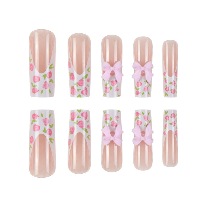 Floral Bow-Design Lange Press-On Nägel Karnz