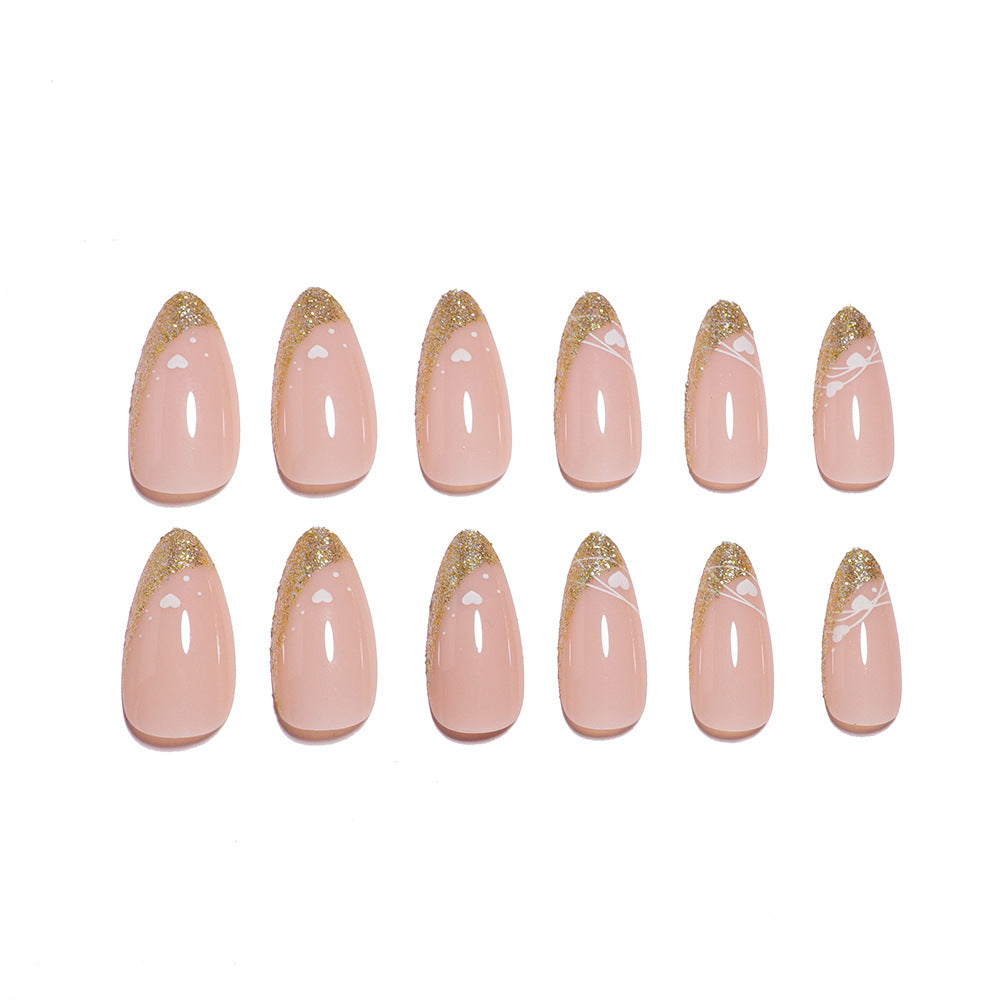 Glitzer-Akzent Mandel-Form Druck-Nagelset Karnz