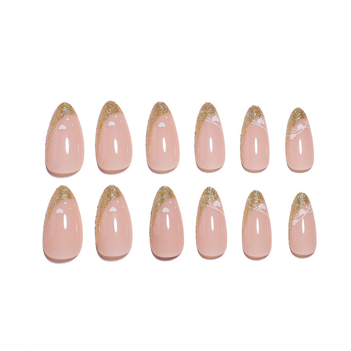 Glitzer-Akzent Mandel-Form Druck-Nagelset Karnz