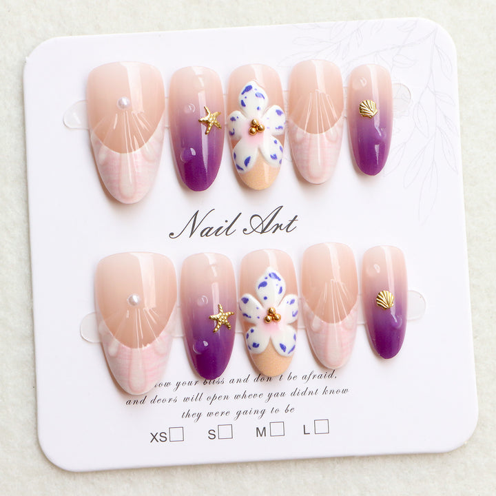 Dekoratives Press-On Nagelkunst Set mit floralen und ozeanischen Themen Karnz
