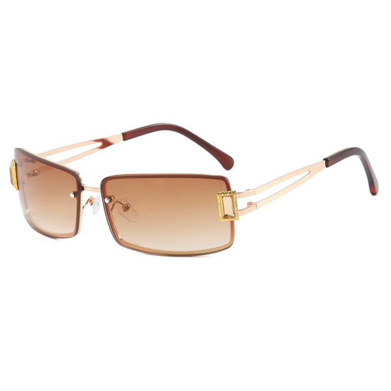 Damen stilvolle Sonnenbrille mit eleganten trapezförmigen Gläsern und filigranem Metallrahmen Karnz