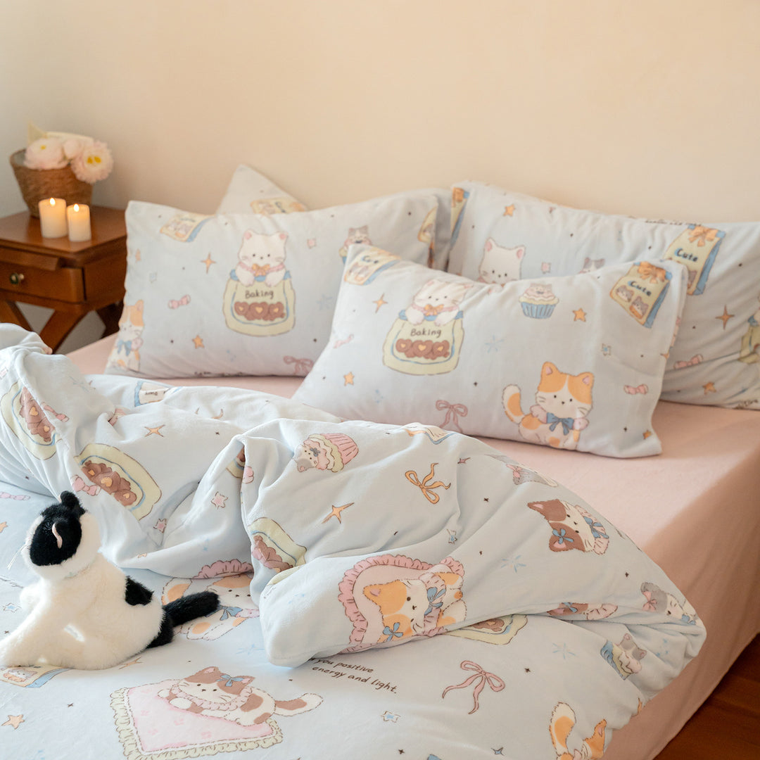 Kinder-Bettwäsche-Set aus kuscheligem Flanell mit kariertem Tiergesichter-Print und Reißverschluss