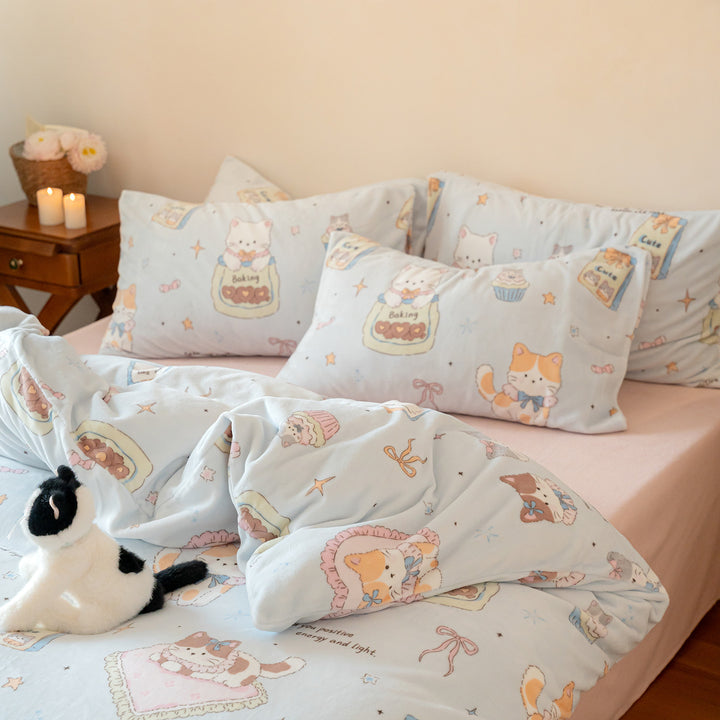 Kinder-Bettwäsche-Set aus kuscheligem Flanell mit kariertem Tiergesichter-Print und Reißverschluss