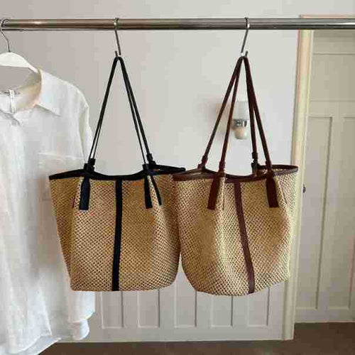 Woven Straw Tote Bag mit Lederakzenten