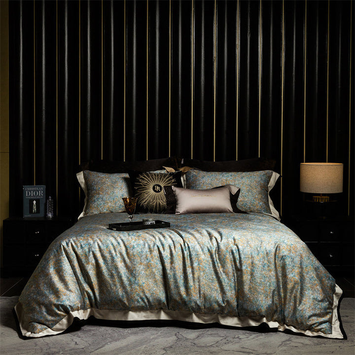 Luxus Satin Leopard-Print Bettbezug Set mit Kontrastbesatz