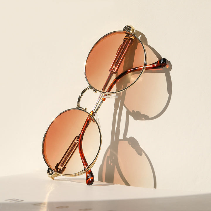 Damen runde Vintage-Sonnenbrille mit exklusivem Metallrahmen Karnz