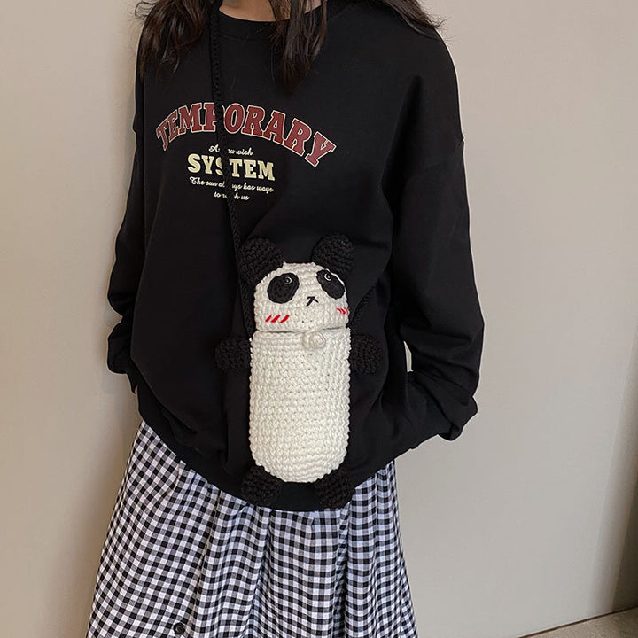 Süße Panda-Themen Häkel Mini-Handtasche