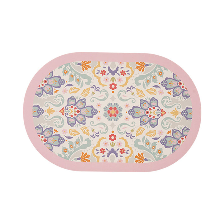 Ovales Tischset aus abwischbarem Baumwoll‑Leinen‑Mix mit detailreichem Blumenprint