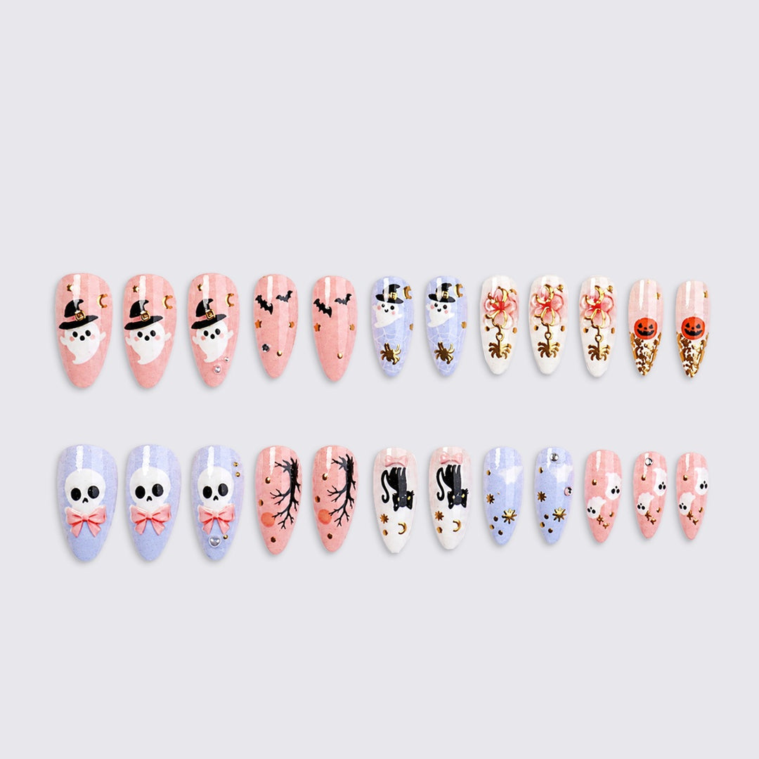 Kreatives Halloween Kunstnagelset mit bunten Motiven Karnz
