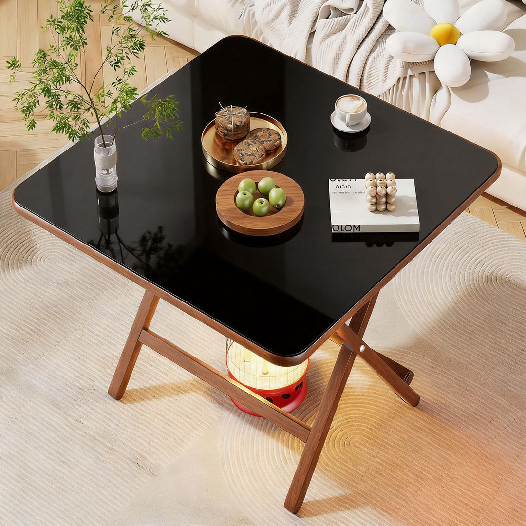 Marmor-Effekt Klappender Quadratischer Kaffeetisch mit X-Rahmen Metallbeinen