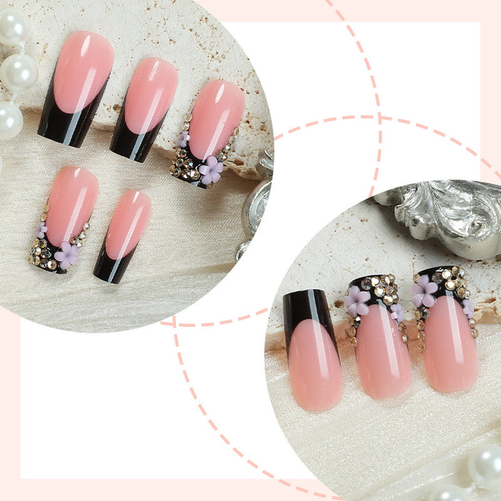 Elegantes Press-On-Nagelset mit Strass und glänzenden Akzenten Karnz
