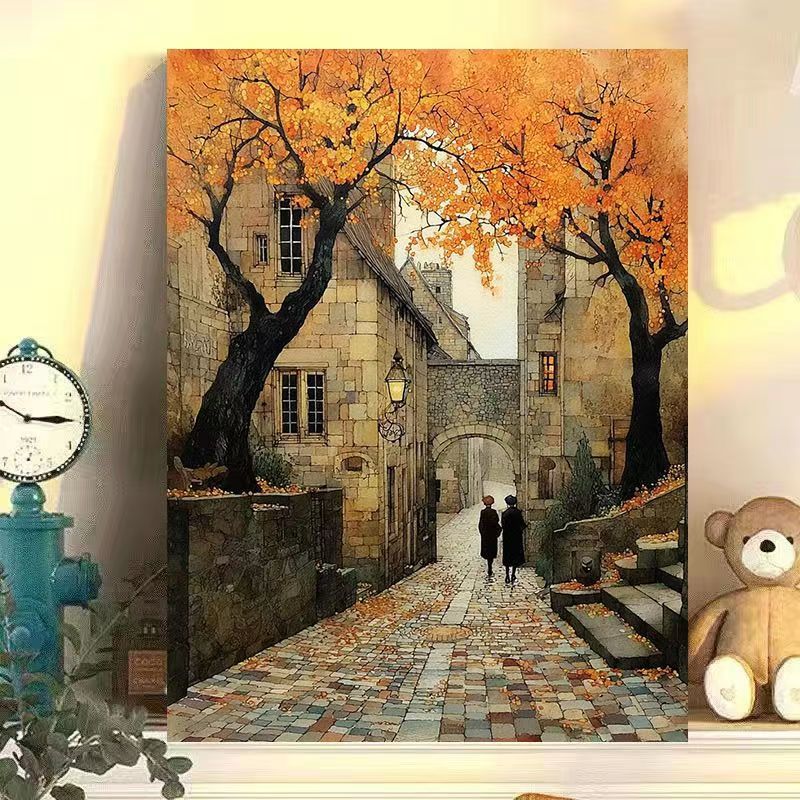 Vintage Europäische Landschaft Leinwand Kunstdruck Karnz