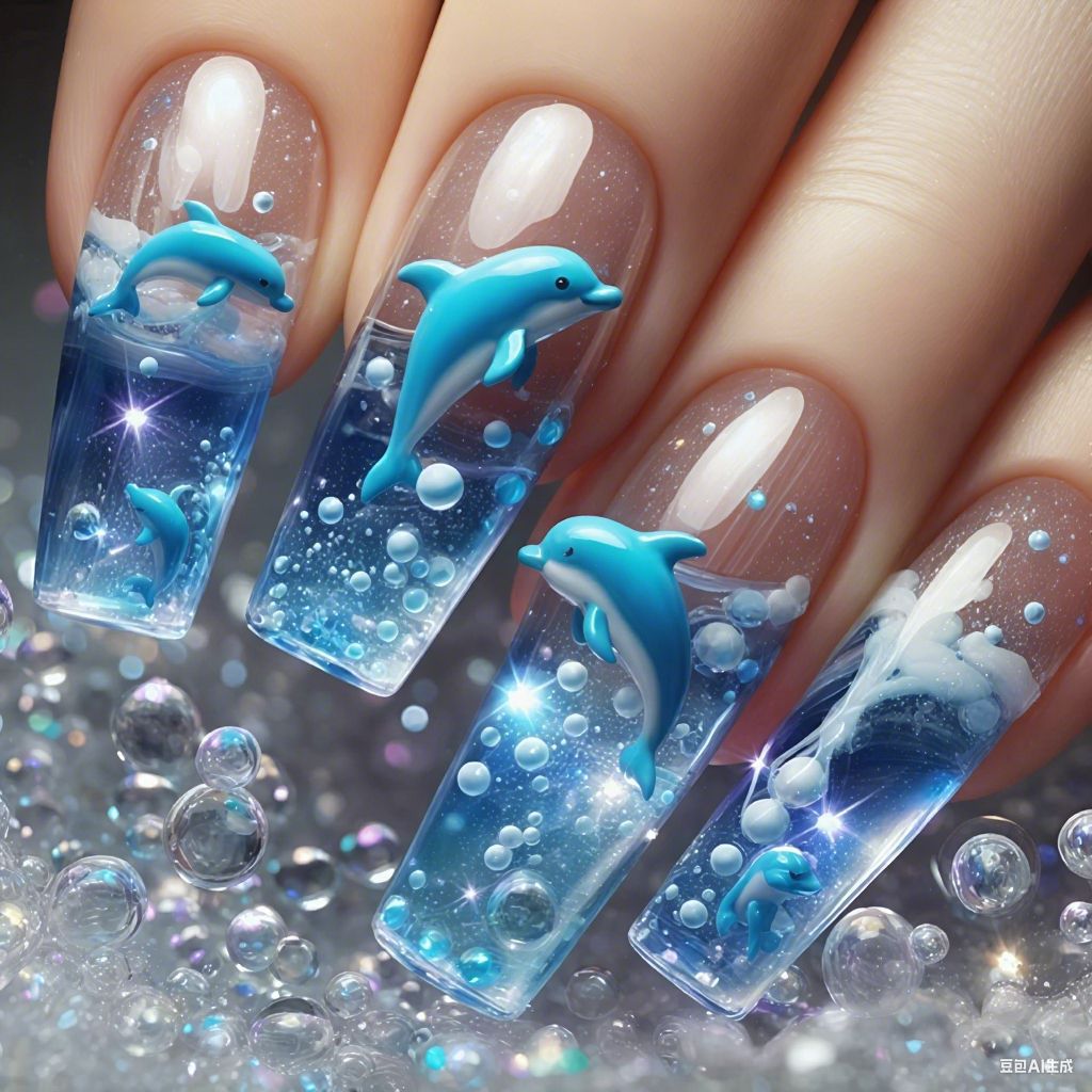 Künstlerische 3D Delfin Acryl Nagelverzierungen Karnz